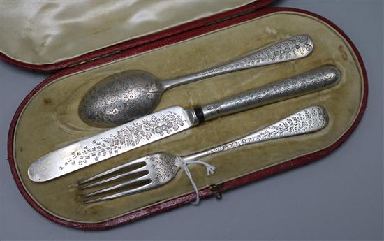 A cased Edwardian engrave silver Christening trio by Francis Higgins III, London, 1903.